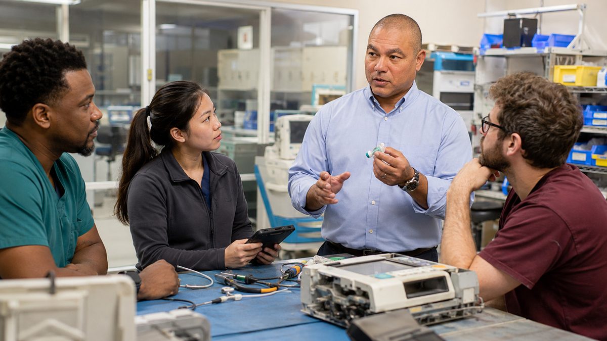 Devin leads a clinical engineering briefing