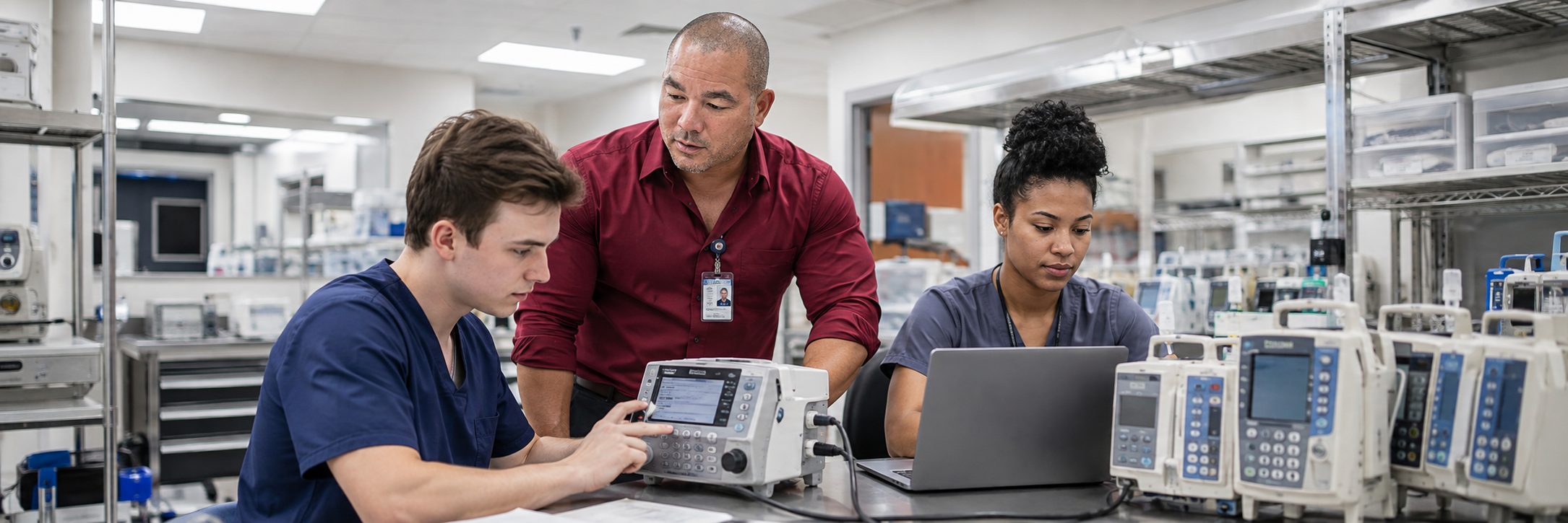 Anesthesia machine preventive maintenance | BiomedRx HTM services Biomedical equipment technicians performing anesthesia machine preventive maintenance