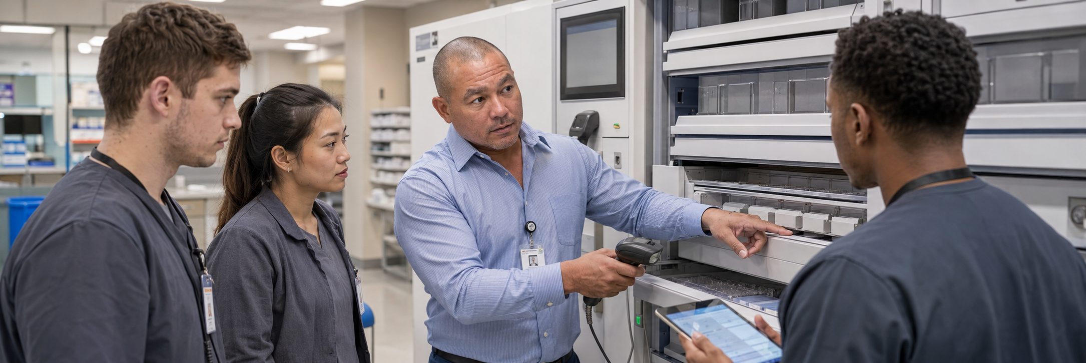 Biomedical equipment technicians training on anesthesia machine service procedures
