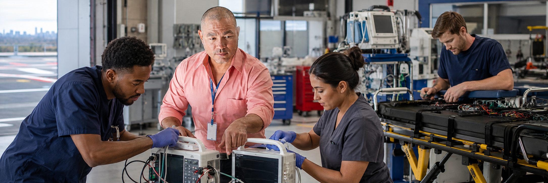Medical imaging equipment service on a cath lab C-arm and patient monitoring system